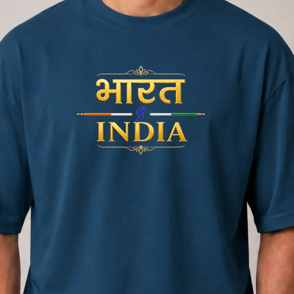 Men's "Bharat - India" Premium Oversized Graphic T-Shirt - 240 GSM Pure Cotton, Bio-Washed