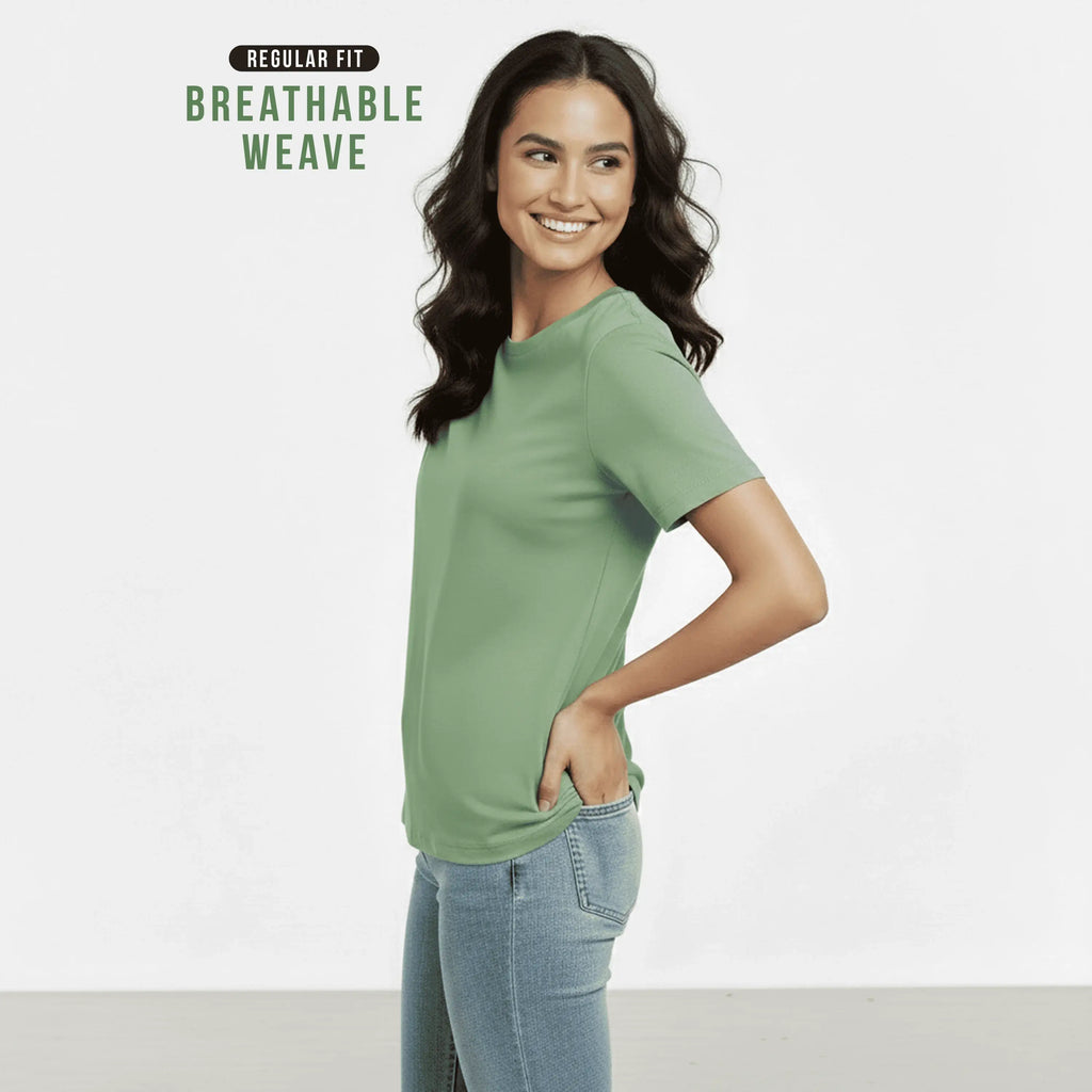 Premium 100% Organic Cotton Women’s Regular Fit Crew Neck T-Shirt – 180 GSM Bio-Washed Comfort Tee
