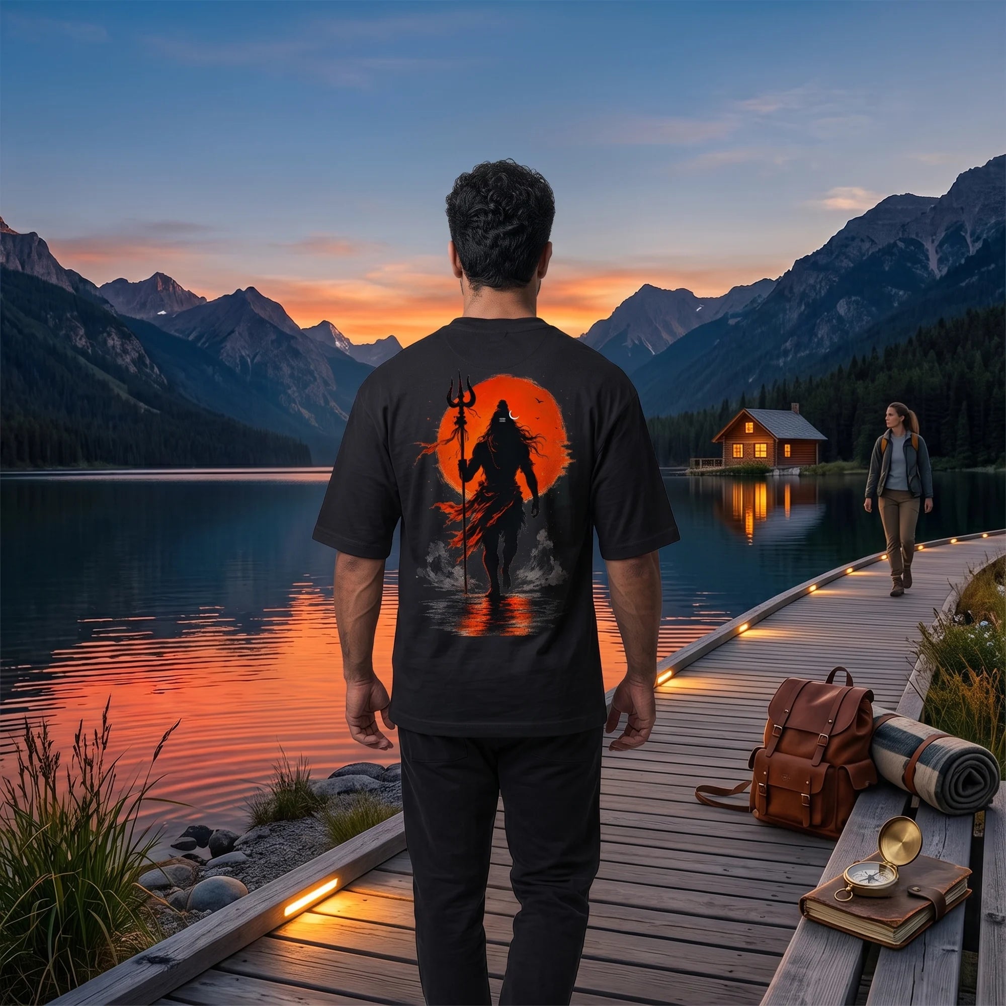 Lord Shiva Mahakal Graphic Printed Oversized T-Shirt | Premium 240 GSM Pure Cotton Breathable Dual-Print Devotional Tee