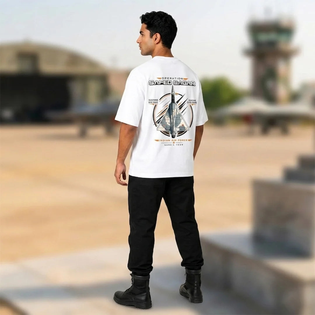 Men's Oversized Graphic T-Shirt - Operation Safed Sagar IAF Tribute, 240 GSM Pure Cotton, Bio-Washed