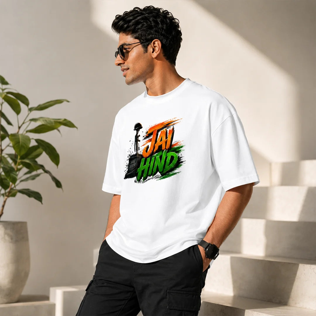 Indian Patriot Jai Hind Graphic Oversized T-Shirt - Heavyweight 240 GSM