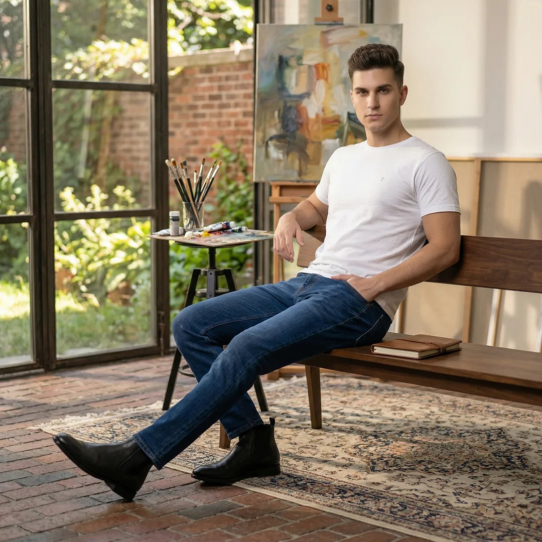 Men's Regular Fit Crew Neck T-Shirt, 100% Pure Cotton, 180 GSM, Breathable Everyday Wear