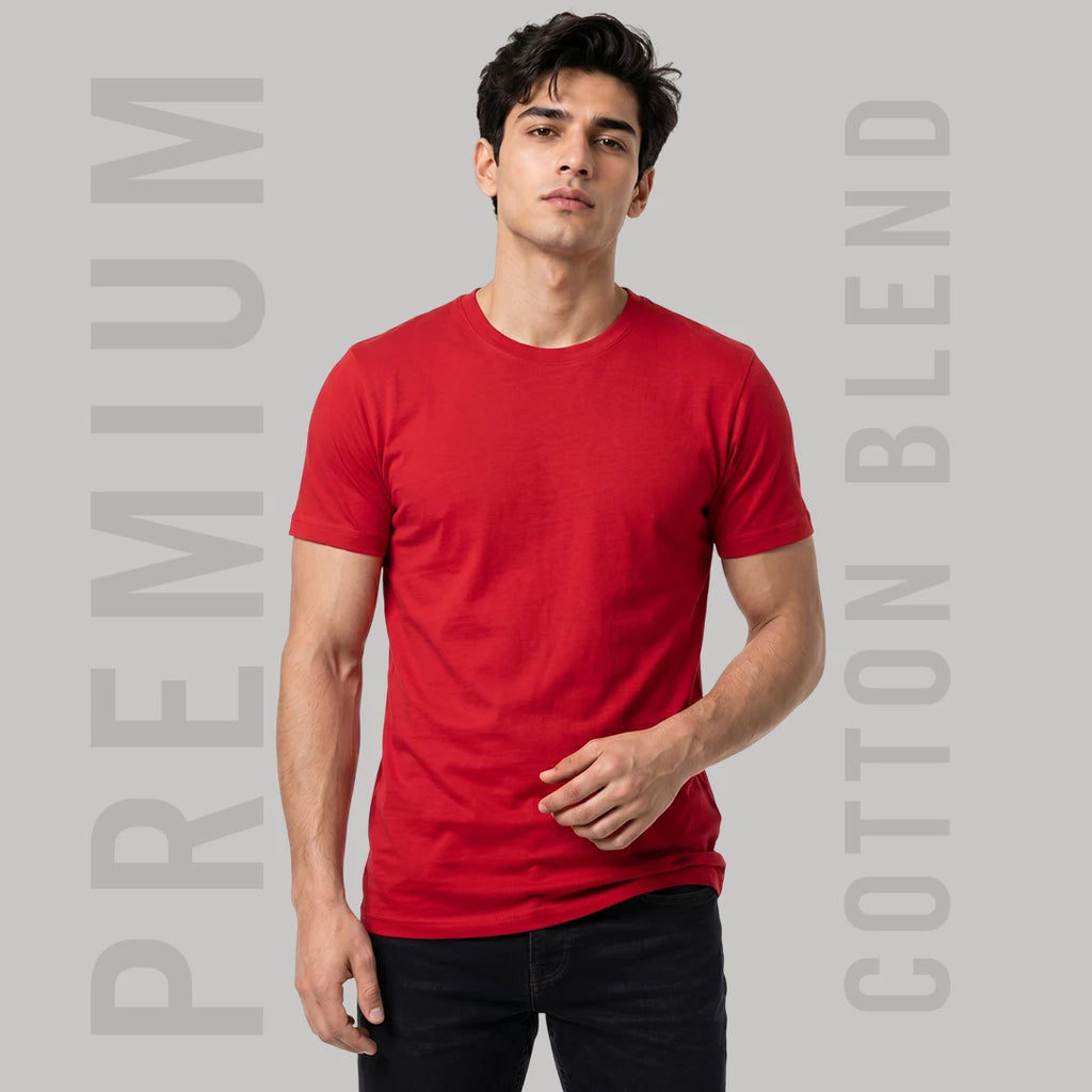 Premium Men's Cotton Blend Round Neck T-Shirt - Regular Fit, 180 GSM, Double Bio-Wash