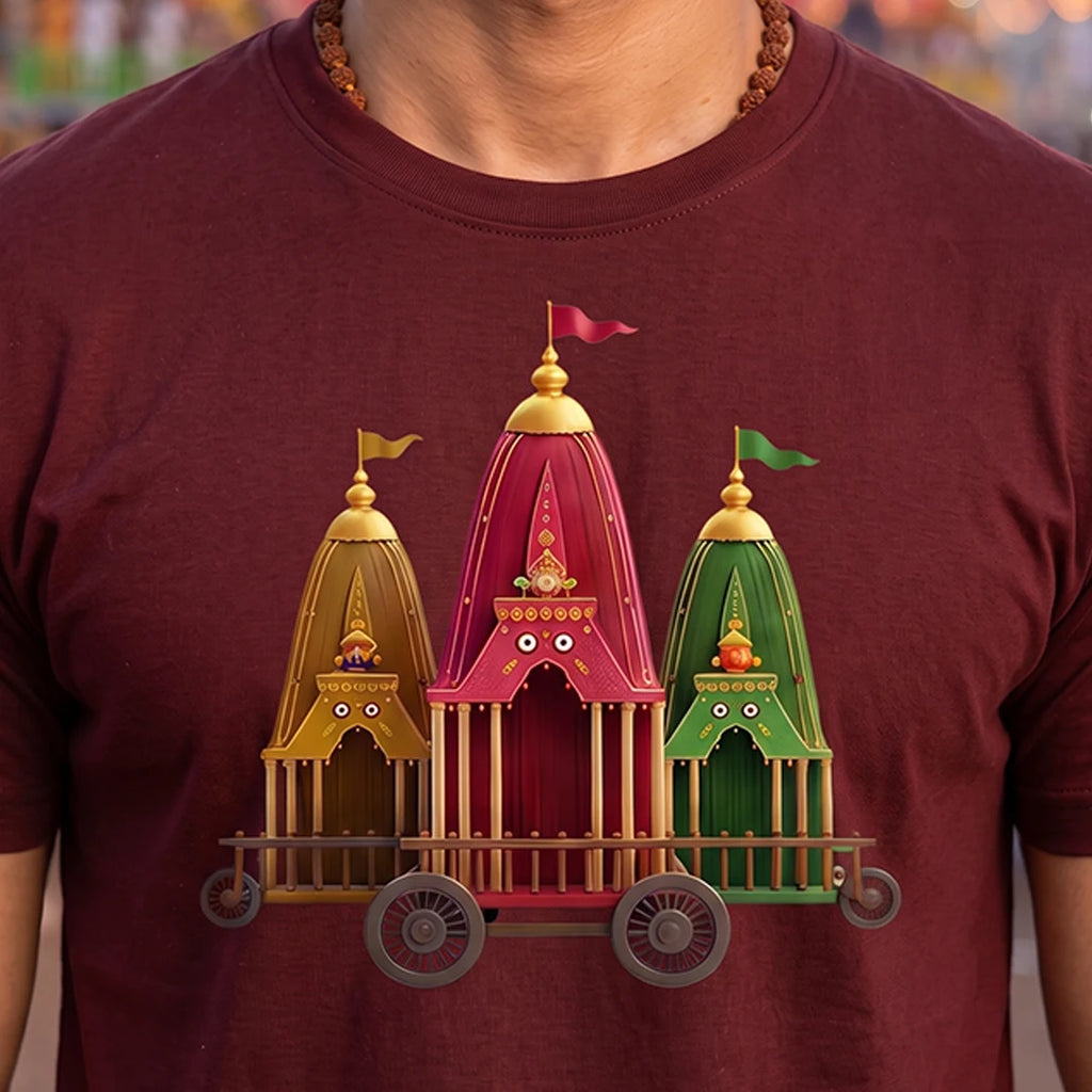 Premium Men's Pure Cotton Jagannath Puri Rath Yatra Chariot Graphic T-Shirt