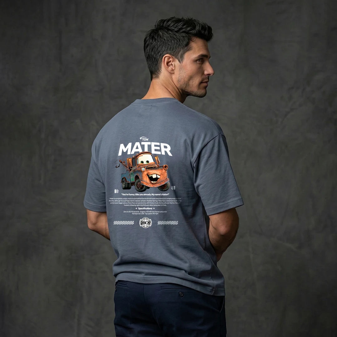 Vintage Tow Mater "Specifications" Graphic Oversized T-Shirt – Airforce Blue 240 GSM Nostalgic Tee