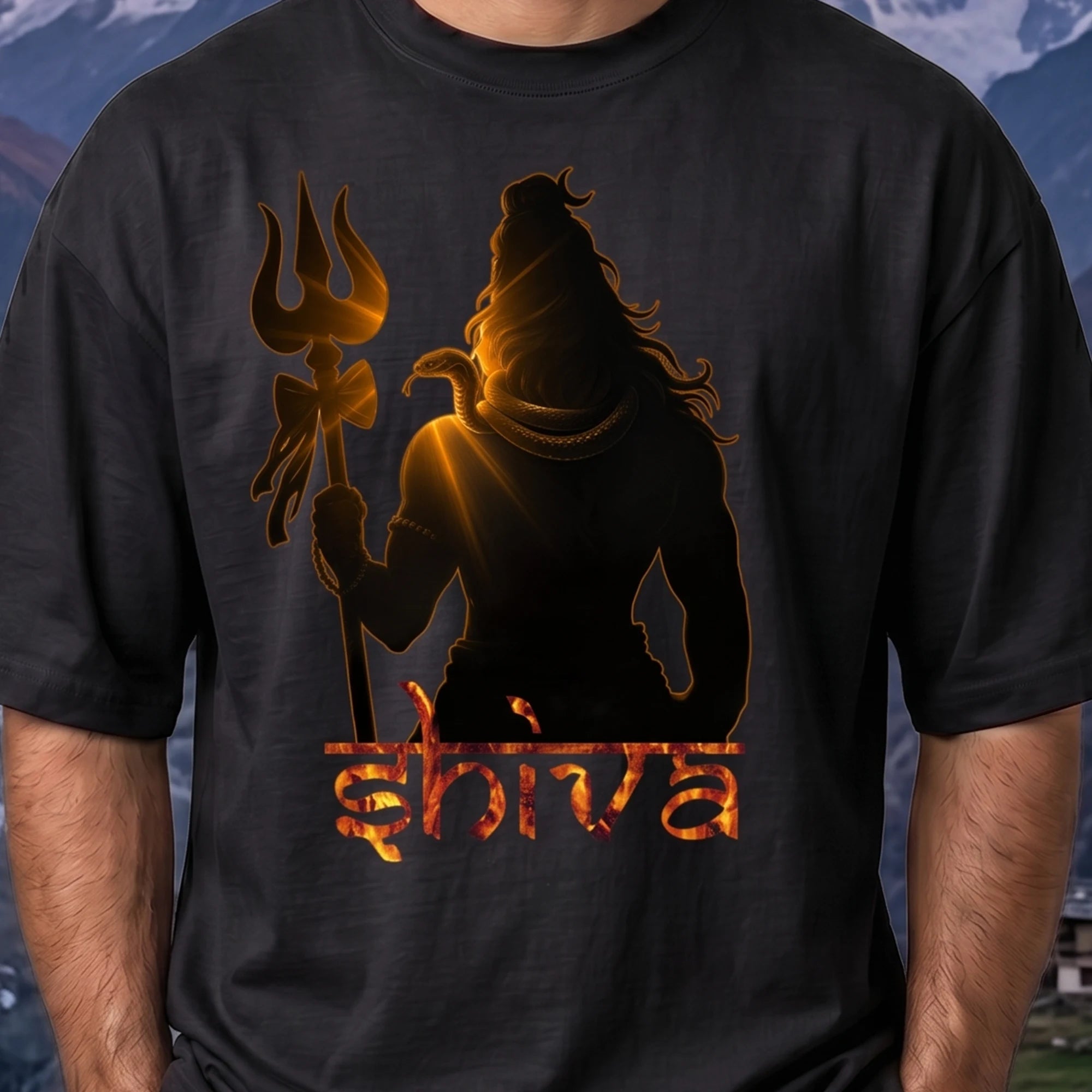 Lord Shiva Trishul Graphic Printed Oversized T-Shirt | Premium 240 GSM Pure Cotton Breathable Devotional Tee