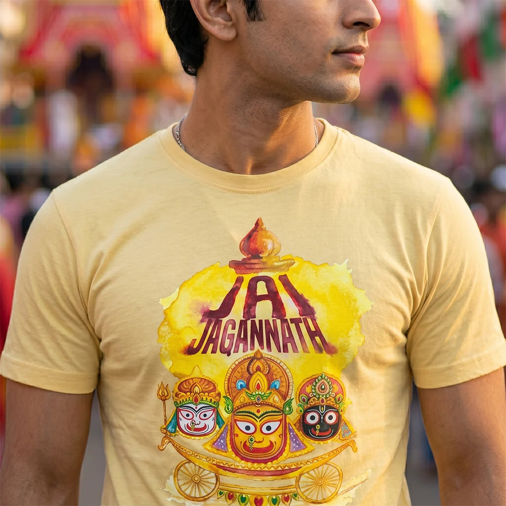 Men's Pure Cotton Jai Jagannath Holy Trinity Graphic Printed T-Shirt