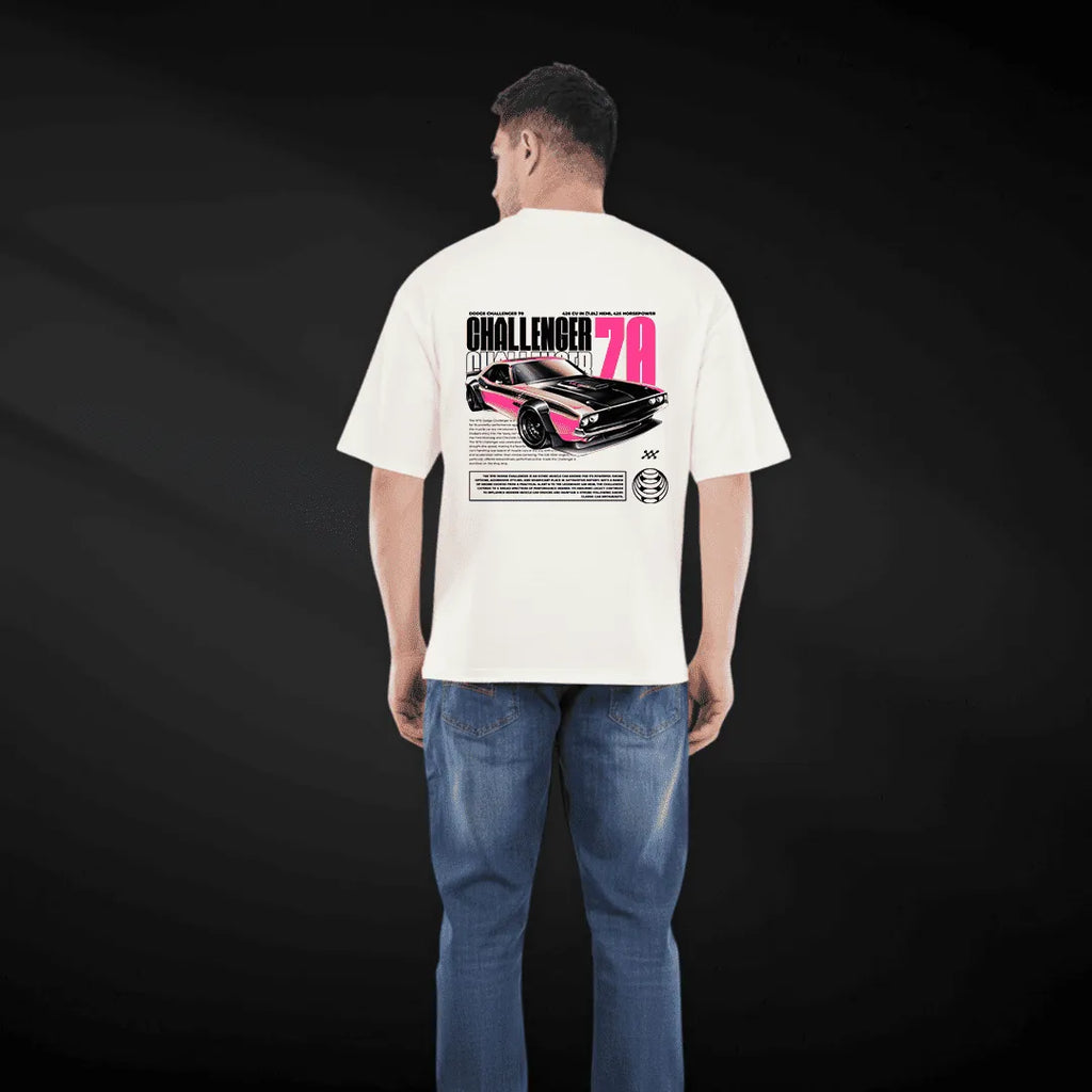 Men's Oversized Pure Cotton "RACE" Graphic T-Shirt - Vintage Dodge Challenger '70 Streetwear Tee