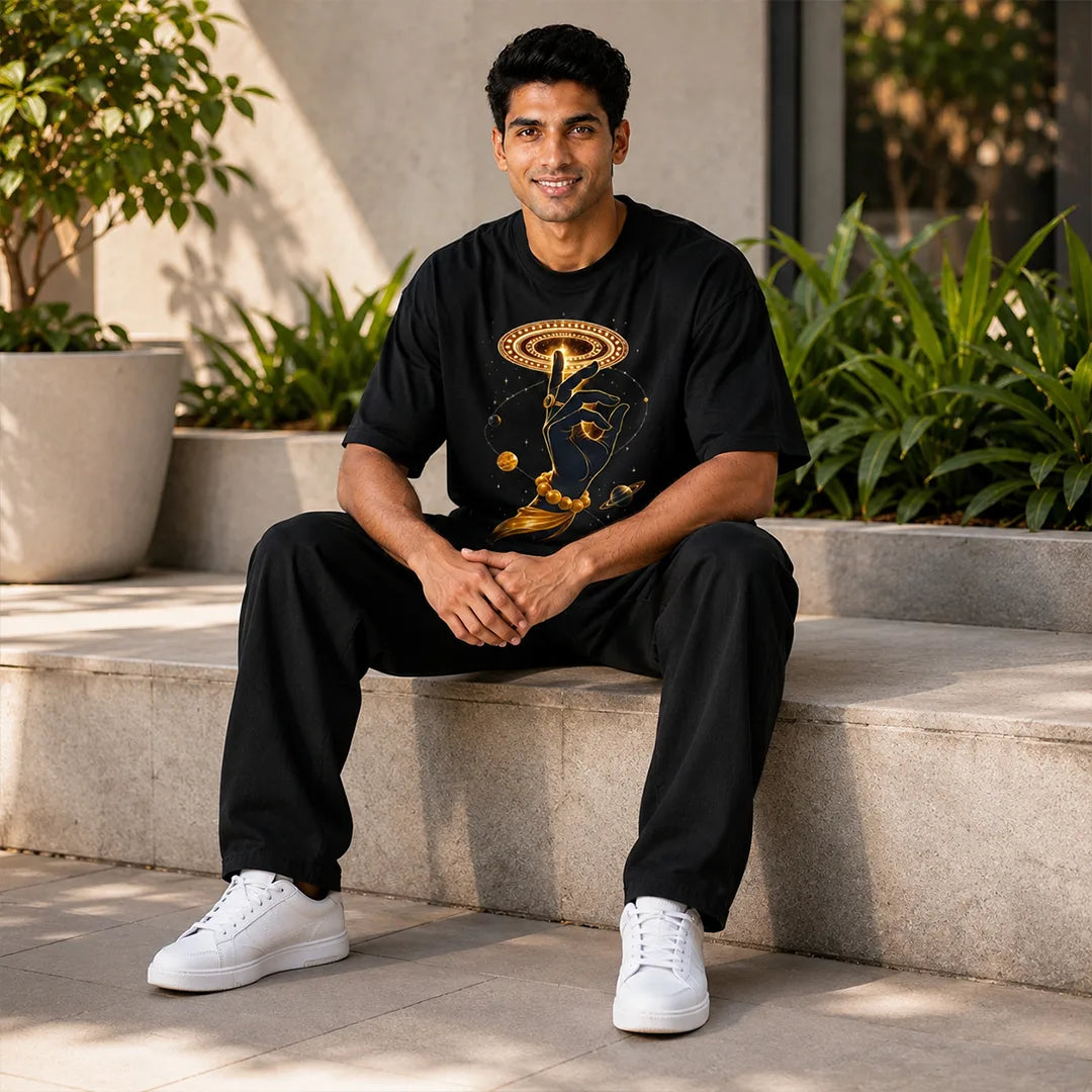 Men's Cosmic Chakra Divine Oversized Graphic T-Shirt - 240 GSM Pure Cotton, Bio-Washed