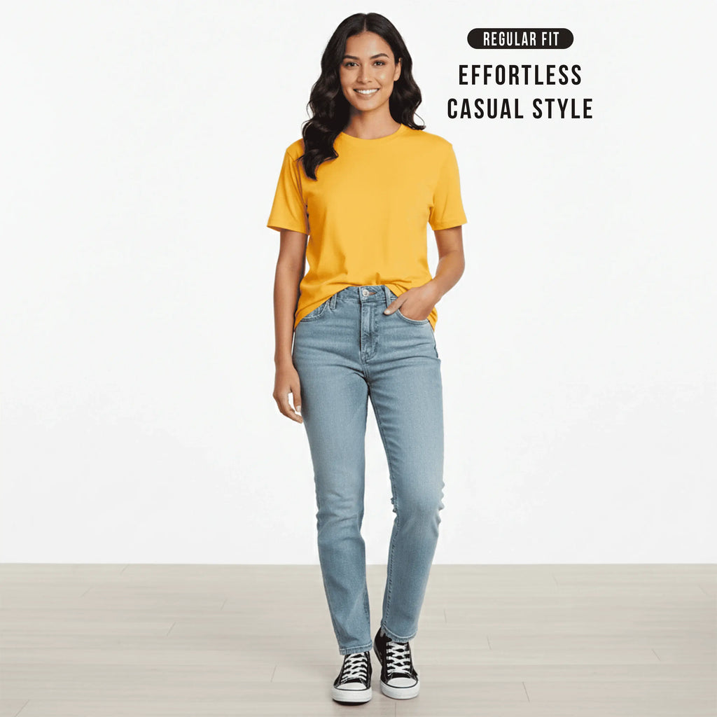 Premium 100% Organic Cotton Women’s Regular Fit Crew Neck T-Shirt – 180 GSM Bio-Washed Comfort Tee
