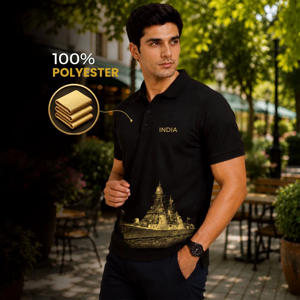 Patriotic India Naval Ship Polo for Men - 210 GSM Breathable T-Shirt