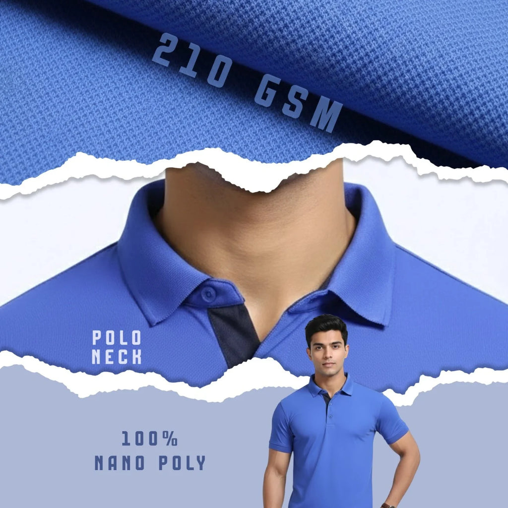 Aeropiq Men’s Premium Polo T-Shirt | 100% Nano Poly with Soft Cotton Feel | 210 GSM Breathable Regular Fit