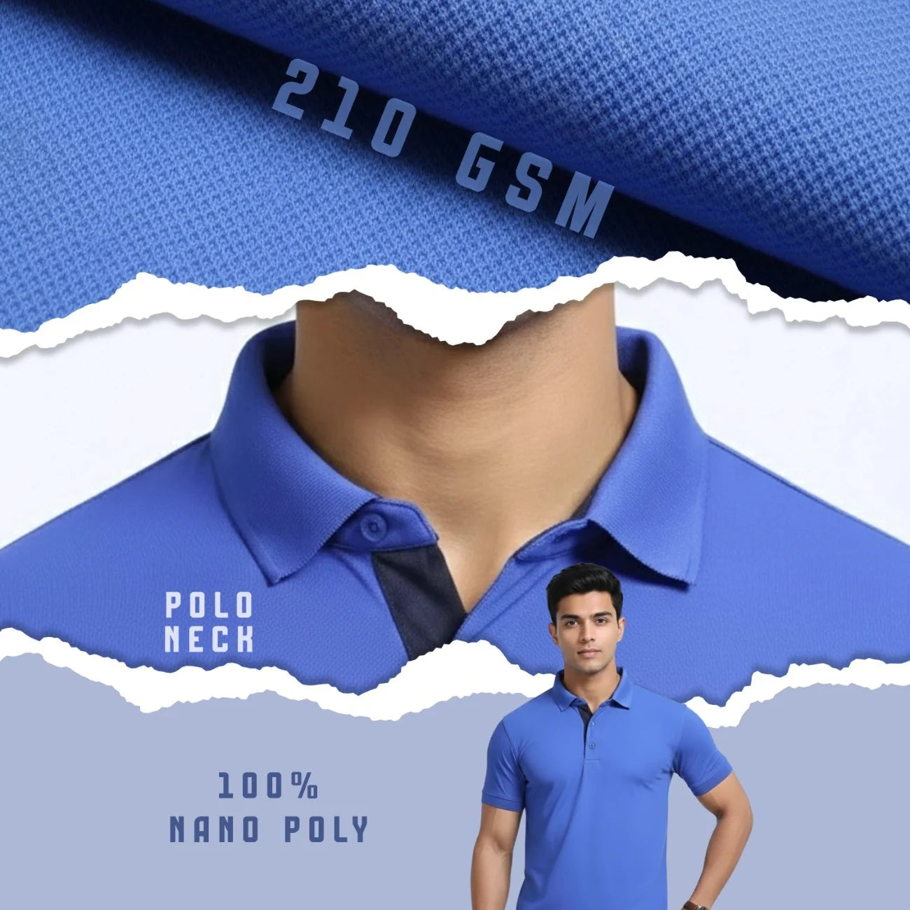 Aeropiq Men’s Premium Polo T-Shirt | 100% Nano Poly with Soft Cotton Feel | 210 GSM Breathable Regular Fit
