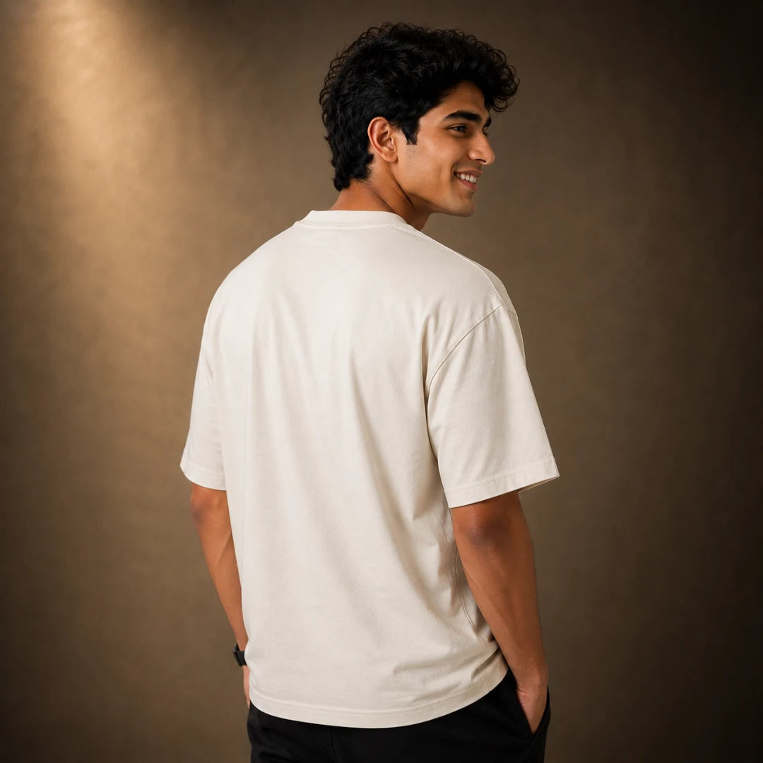 Excello Men's Divine Radha Krishna Graphic Oversized T-Shirt - 240 GSM Pure Cotton, Bio-Washed