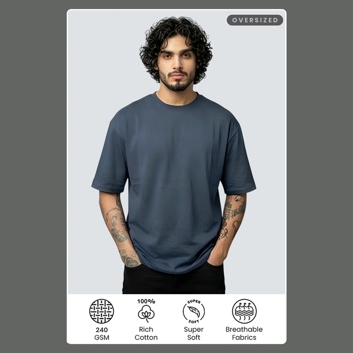 Premium Oversized Heavyweight T-Shirt - 240 GSM 100% Organic Cotton Bio-Washed Streetwear Tee