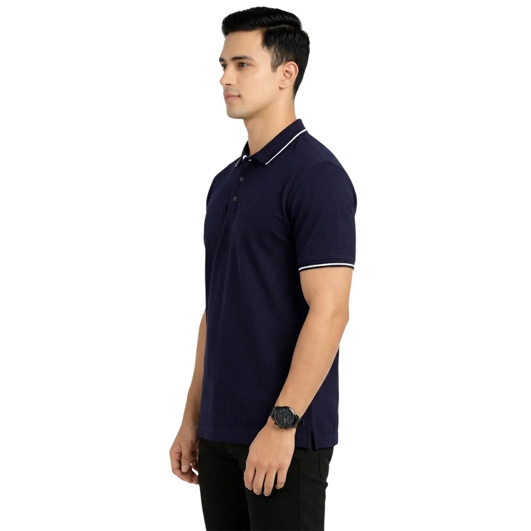 Men’s Premium Polo T-Shirt with Contrast Tipping | 270 GSM | Regular Fit Cotton Pique | Smart Casual & Office Wear