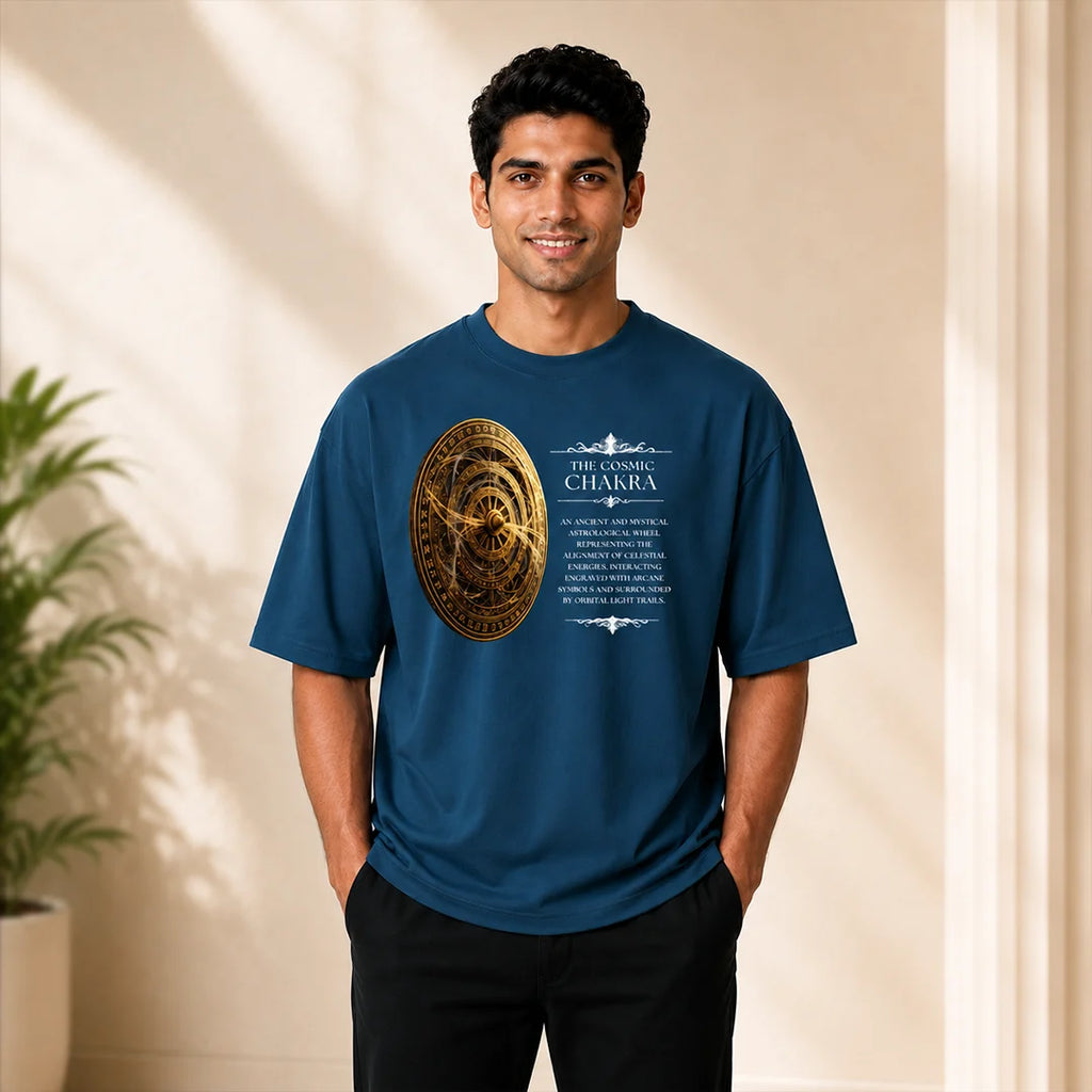Men's Oversized Graphic T-Shirt - The Cosmic Chakra Mystical Print, 240 GSM Pure Cotton, Bio-Washed