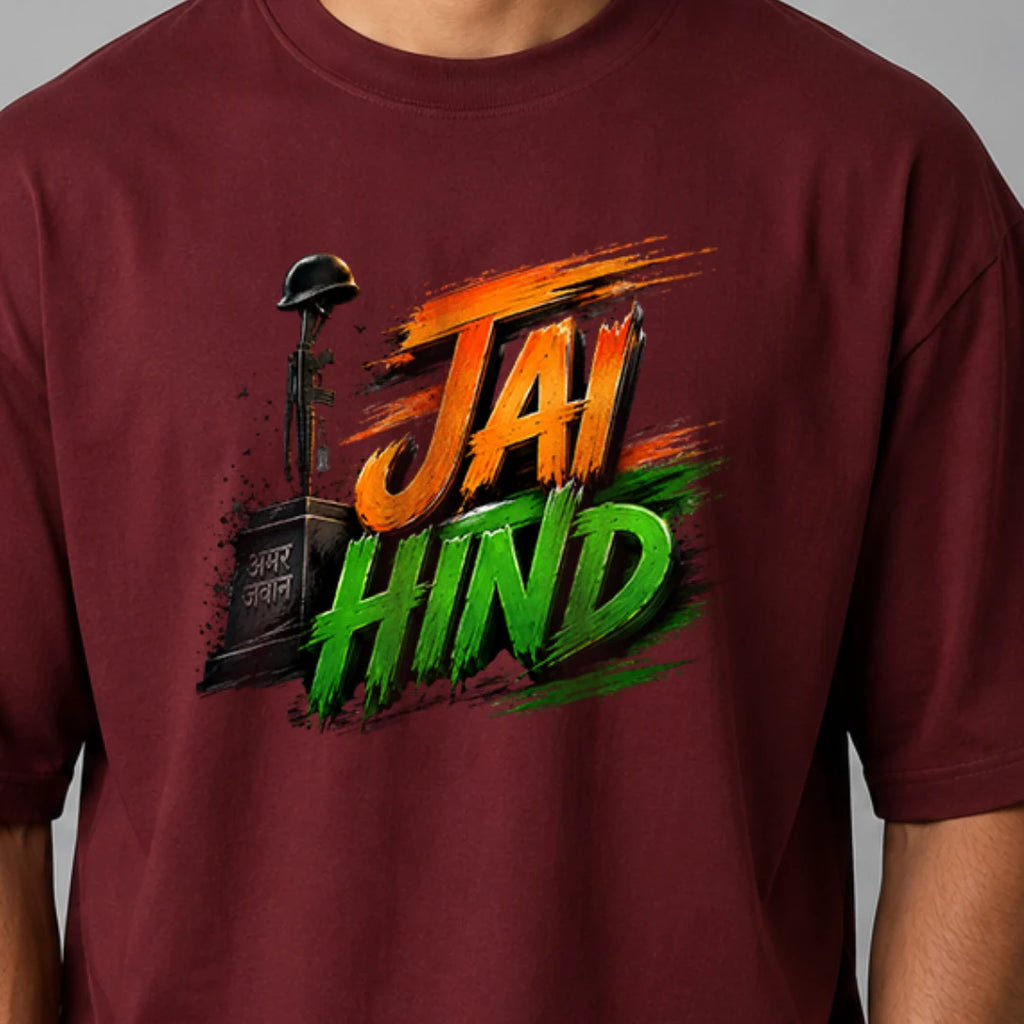 Indian Patriot Jai Hind Graphic Oversized T-Shirt - Heavyweight 240 GSM