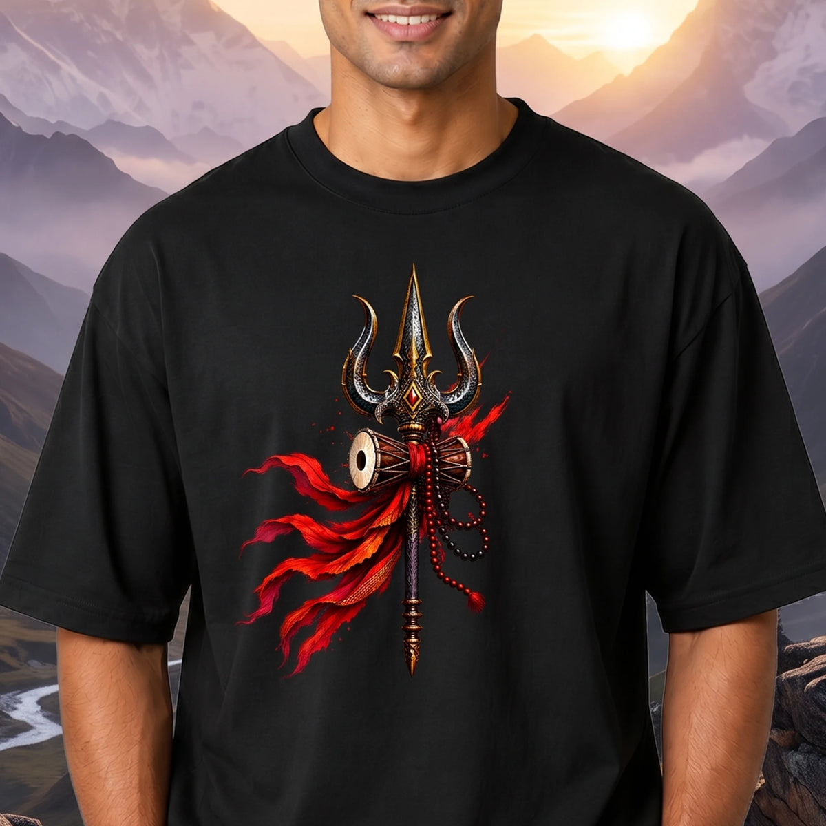 Mahakal Lord Shiva Printed Oversized T-Shirt for Men | Premium 240 GSM Heavyweight Cotton Graphic Streetwear Tee