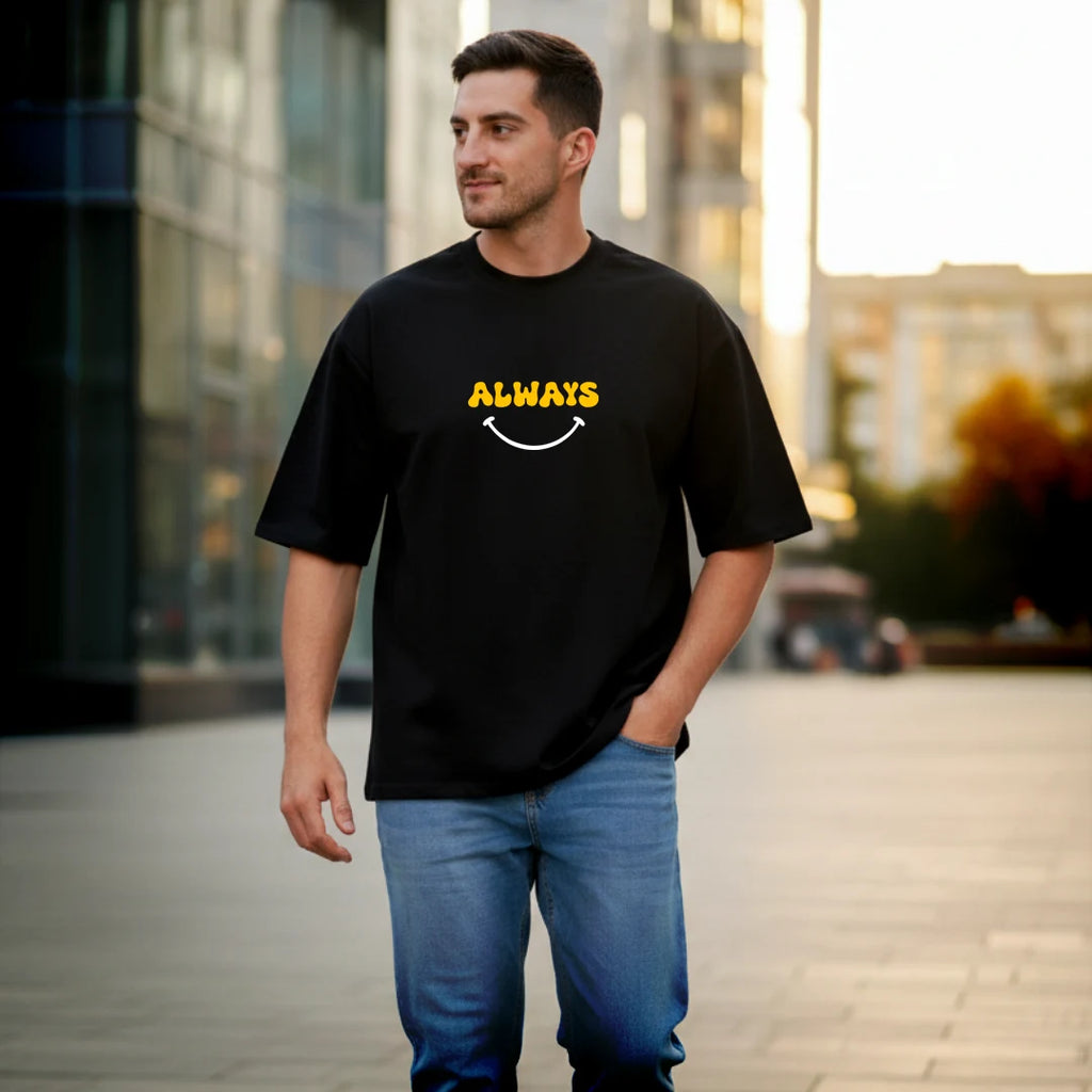 Always Keep Smiling Graphic Oversized T-Shirt | 100% Pure Cotton Streetwear Tee