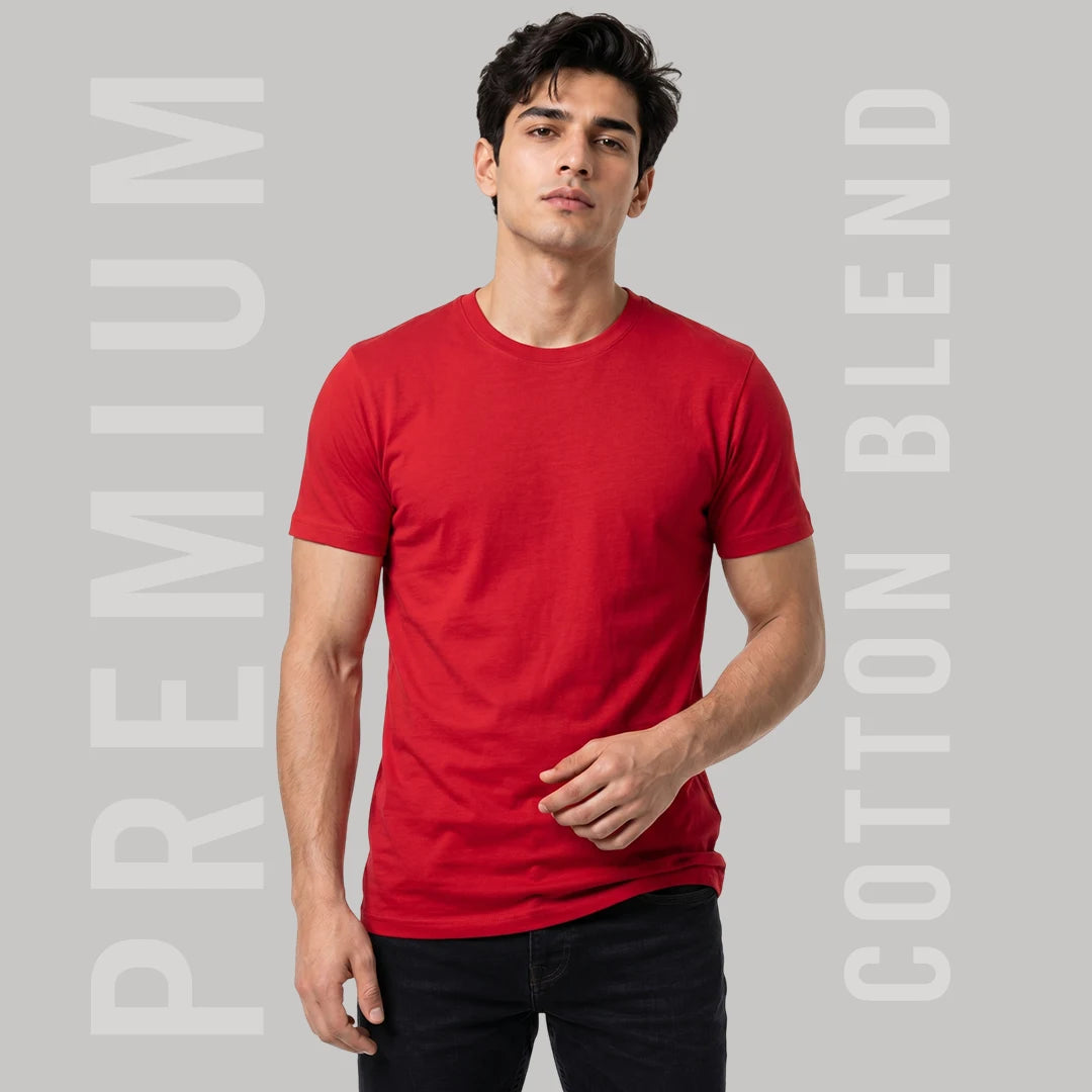 Premium Men's Cotton Blend Round Neck T-Shirt - Regular Fit, 180 GSM, Double Bio-Wash