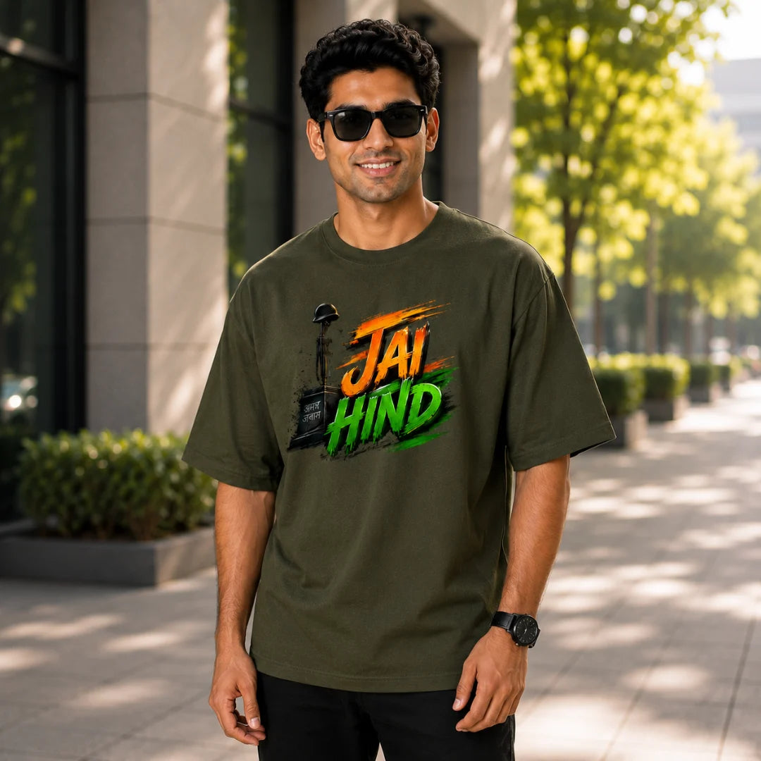 Indian Patriot Jai Hind Graphic Oversized T-Shirt - Heavyweight 240 GSM