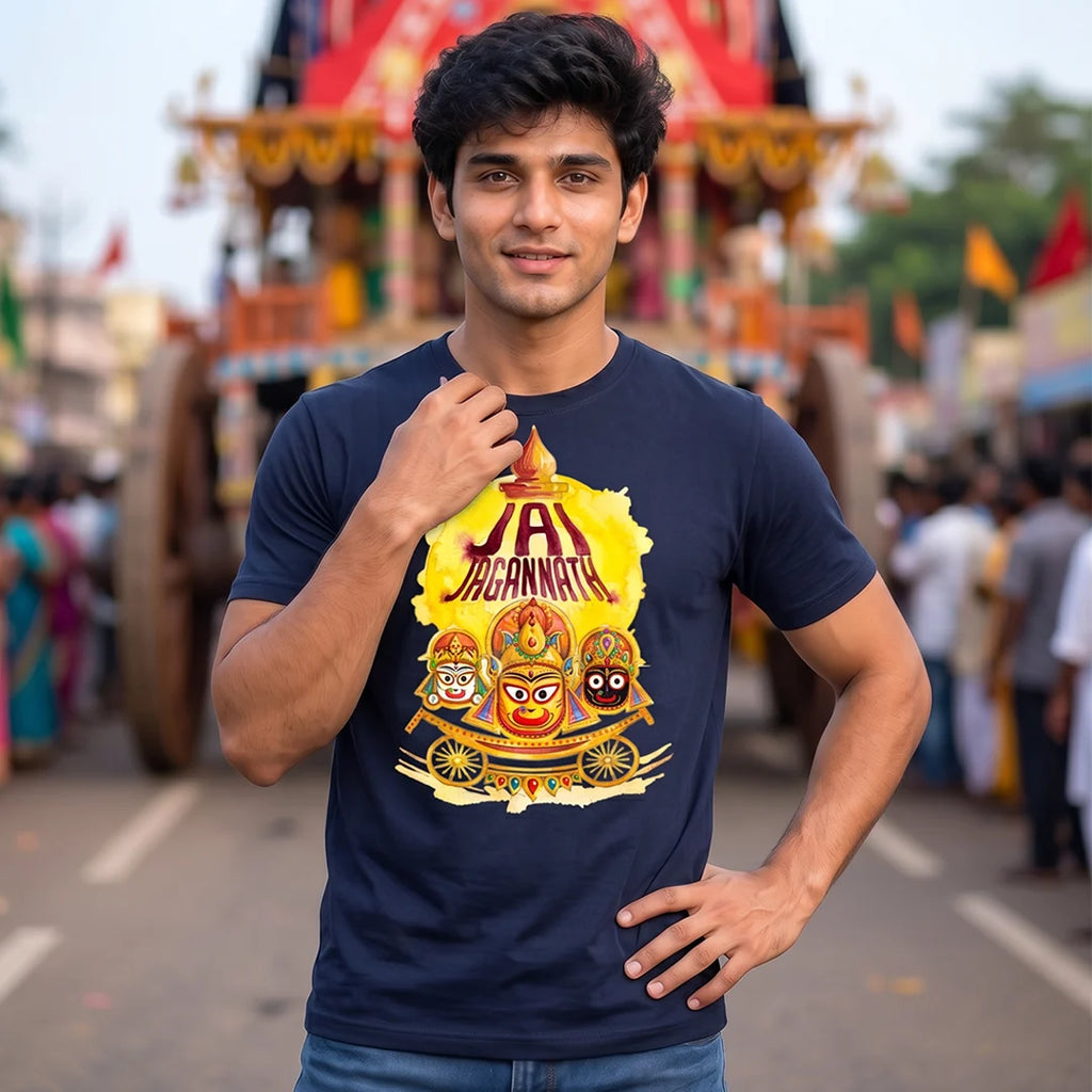 Men's Pure Cotton Jai Jagannath Holy Trinity Graphic Printed T-Shirt