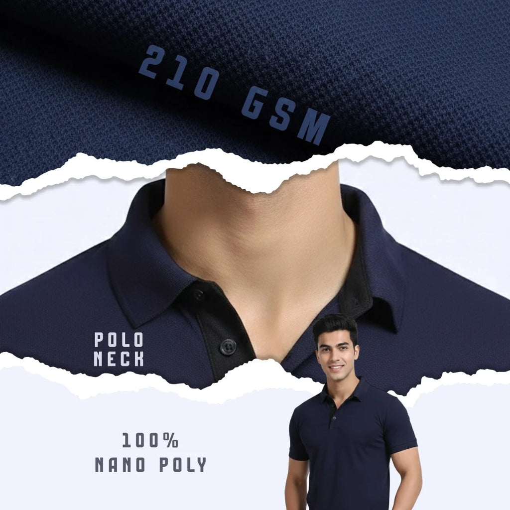 Aeropiq Men’s Premium Polo T-Shirt | 100% Nano Poly with Soft Cotton Feel | 210 GSM Breathable Regular Fit
