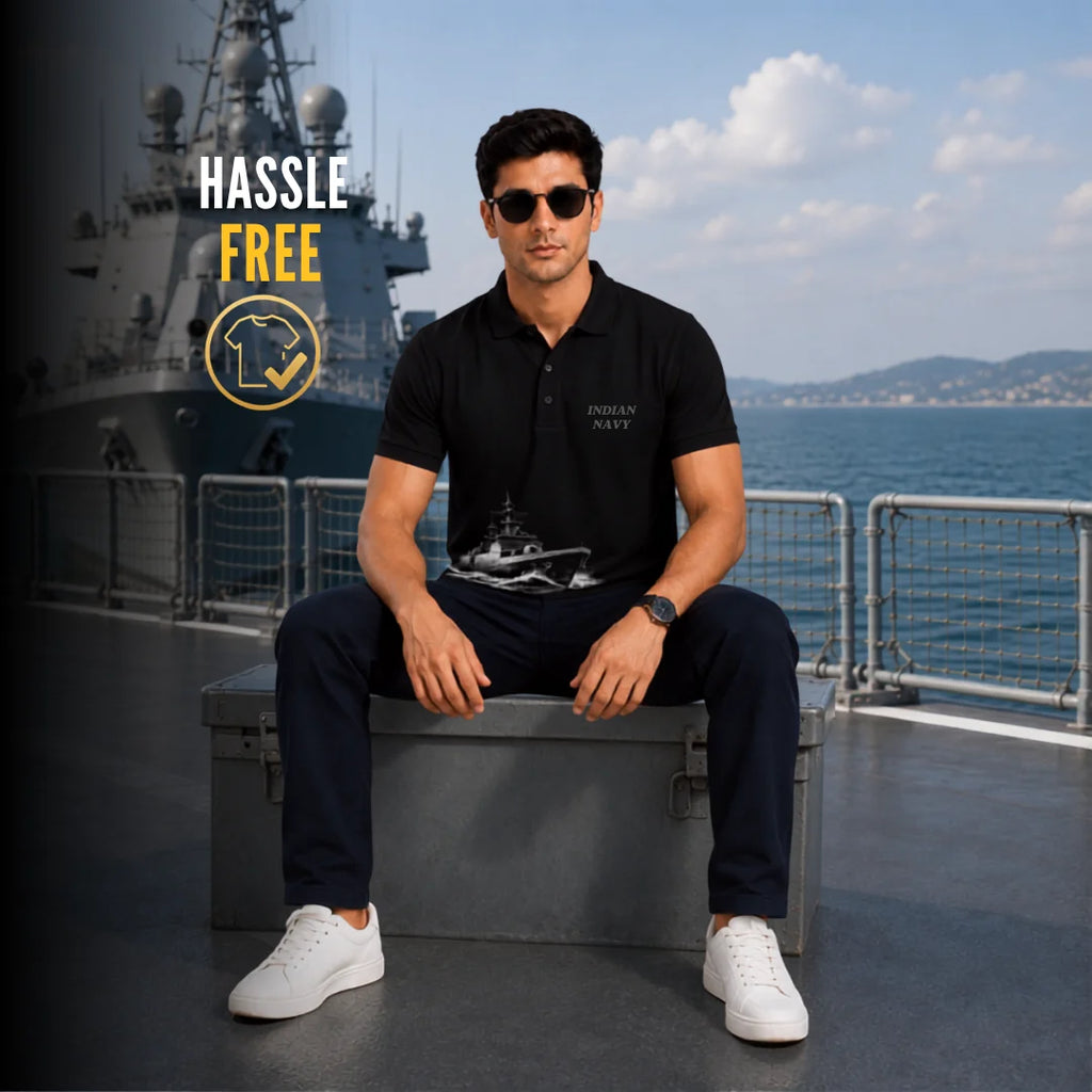 Excello Men's Indian Navy Tribute Polo T-Shirt | 210 GSM Nano Poly Regular Fit