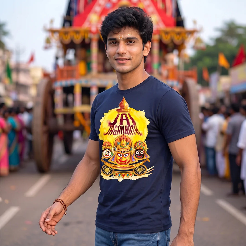 Men's Pure Cotton Jai Jagannath Holy Trinity Graphic Printed T-Shirt