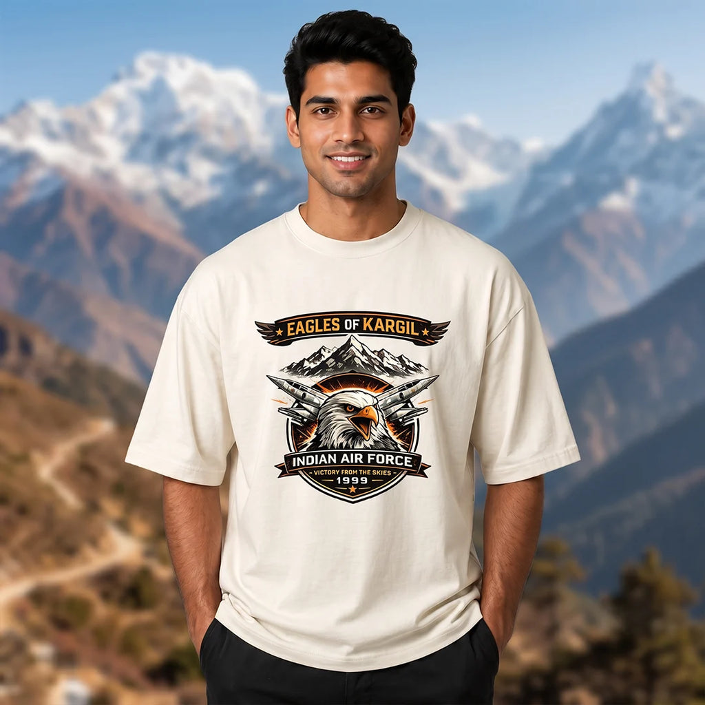 Men's 240 GSM Oversized Graphic T-Shirt - Indian Air Force 1999 Eagles of Kargil Edition