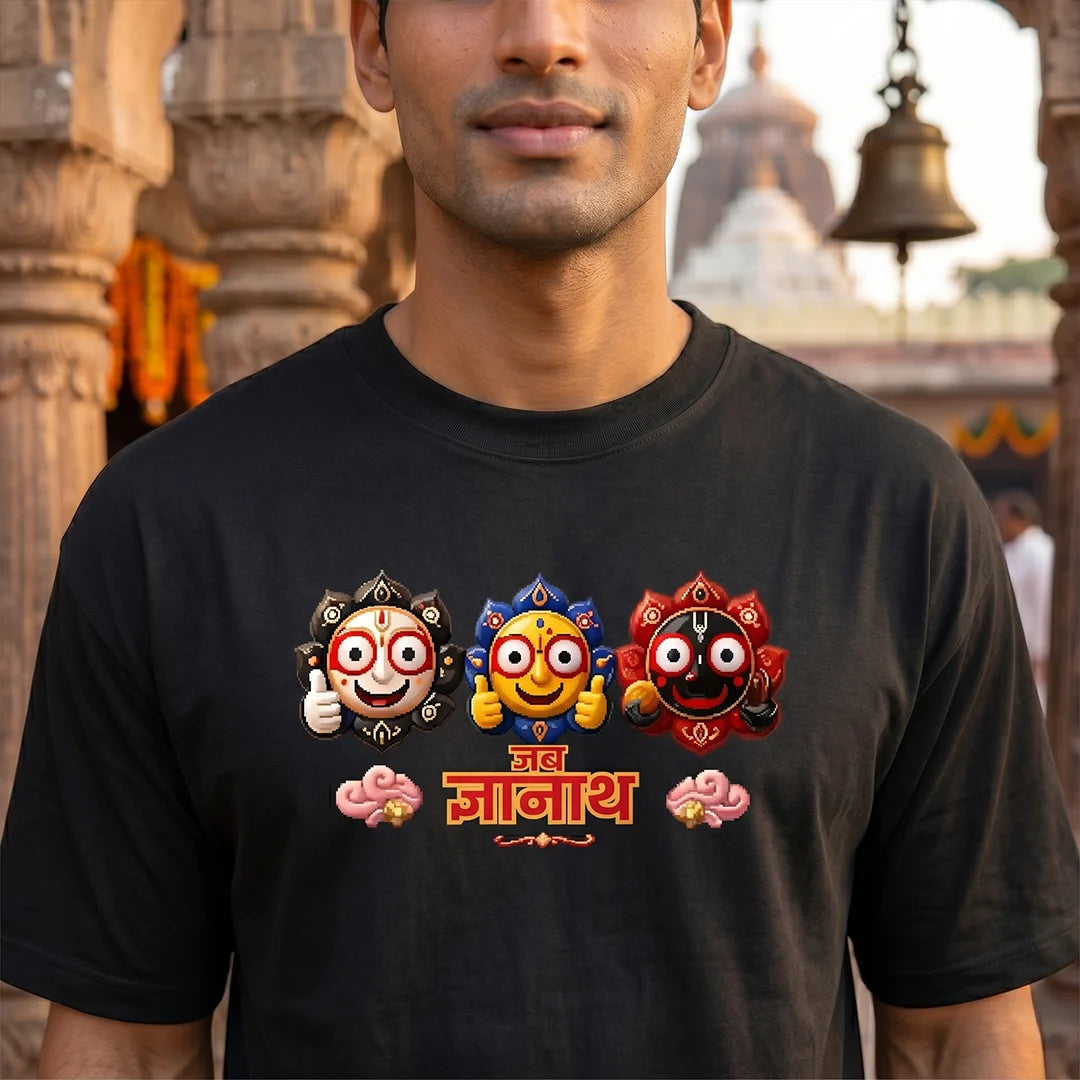 Divine Jagannath Trinity Print Oversized Streetwear T-Shirt – 240 GSM Heavyweight Pure Cotton