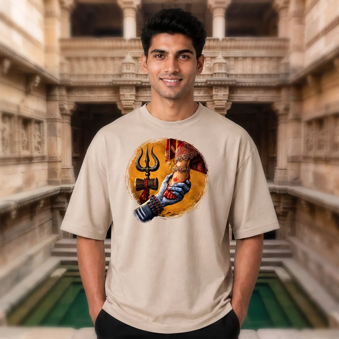 Premium Mahadev & Parvati Oversized Pure Cotton T-Shirt | 240 GSM Heavyweight Divine Graphic Tee