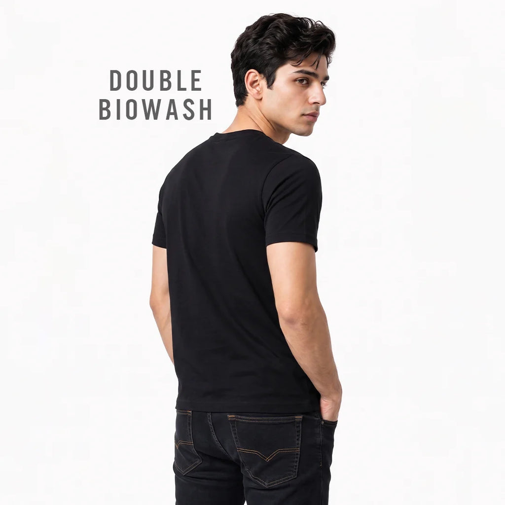 Premium Men's Cotton Blend Round Neck T-Shirt - Regular Fit, 180 GSM, Double Bio-Wash