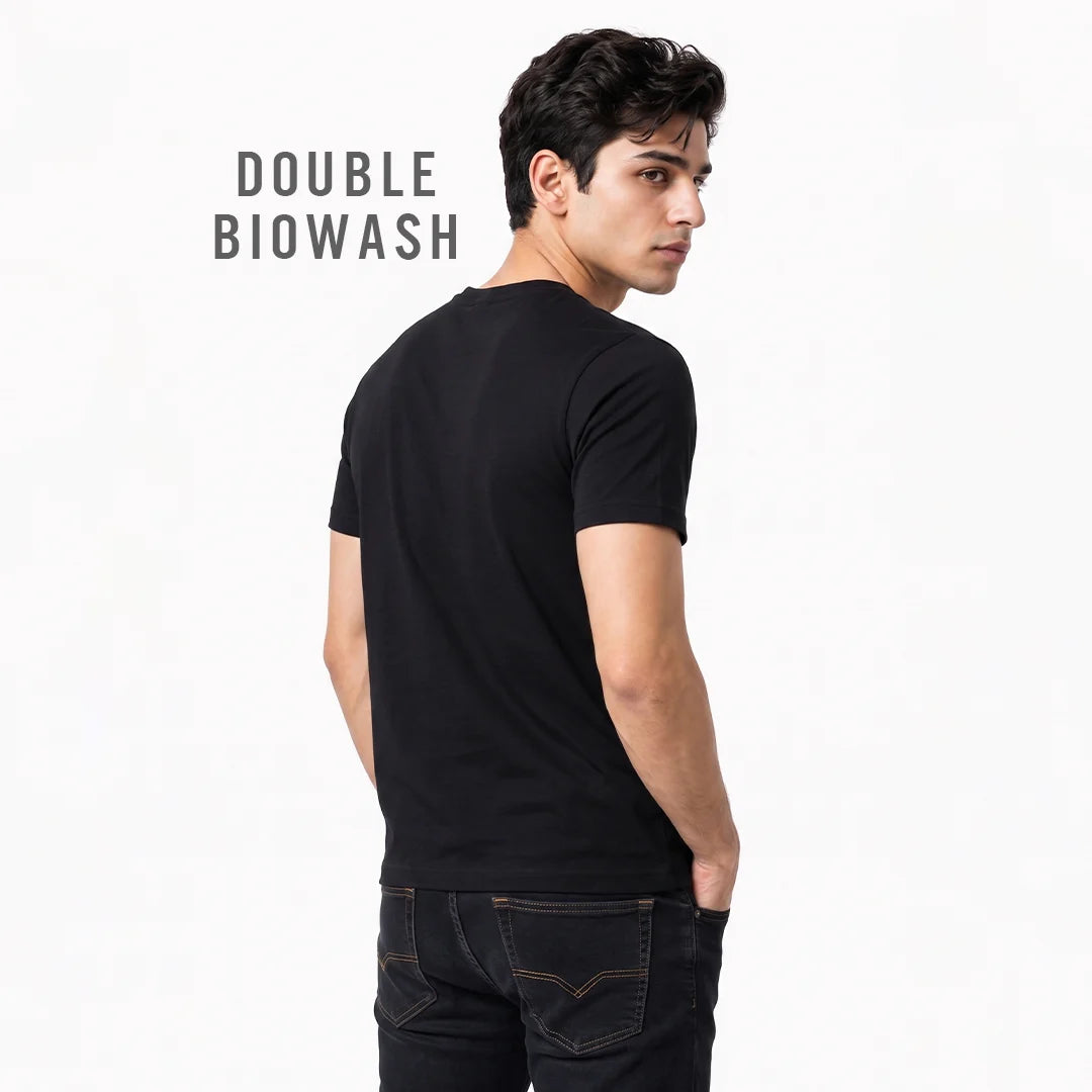 Premium Men's Cotton Blend Round Neck T-Shirt - Regular Fit, 180 GSM, Double Bio-Wash