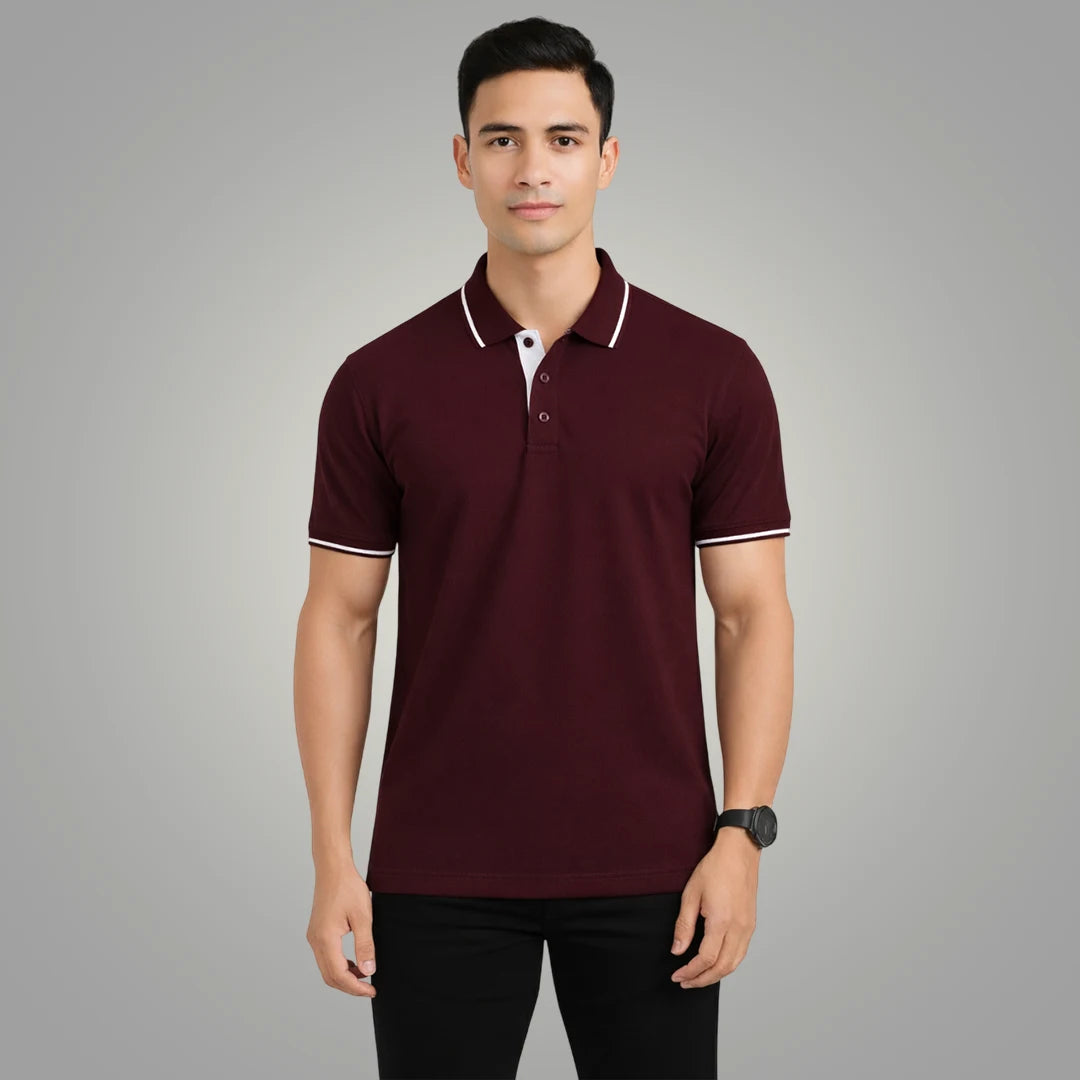 Men’s Premium Polo T-Shirt with Contrast Tipping | 270 GSM | Regular Fit Cotton Pique | Smart Casual & Office Wear