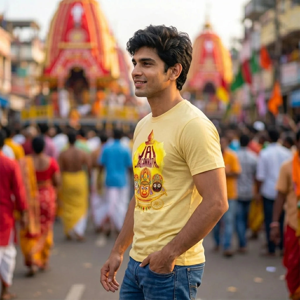 Men's Pure Cotton Jai Jagannath Holy Trinity Graphic Printed T-Shirt