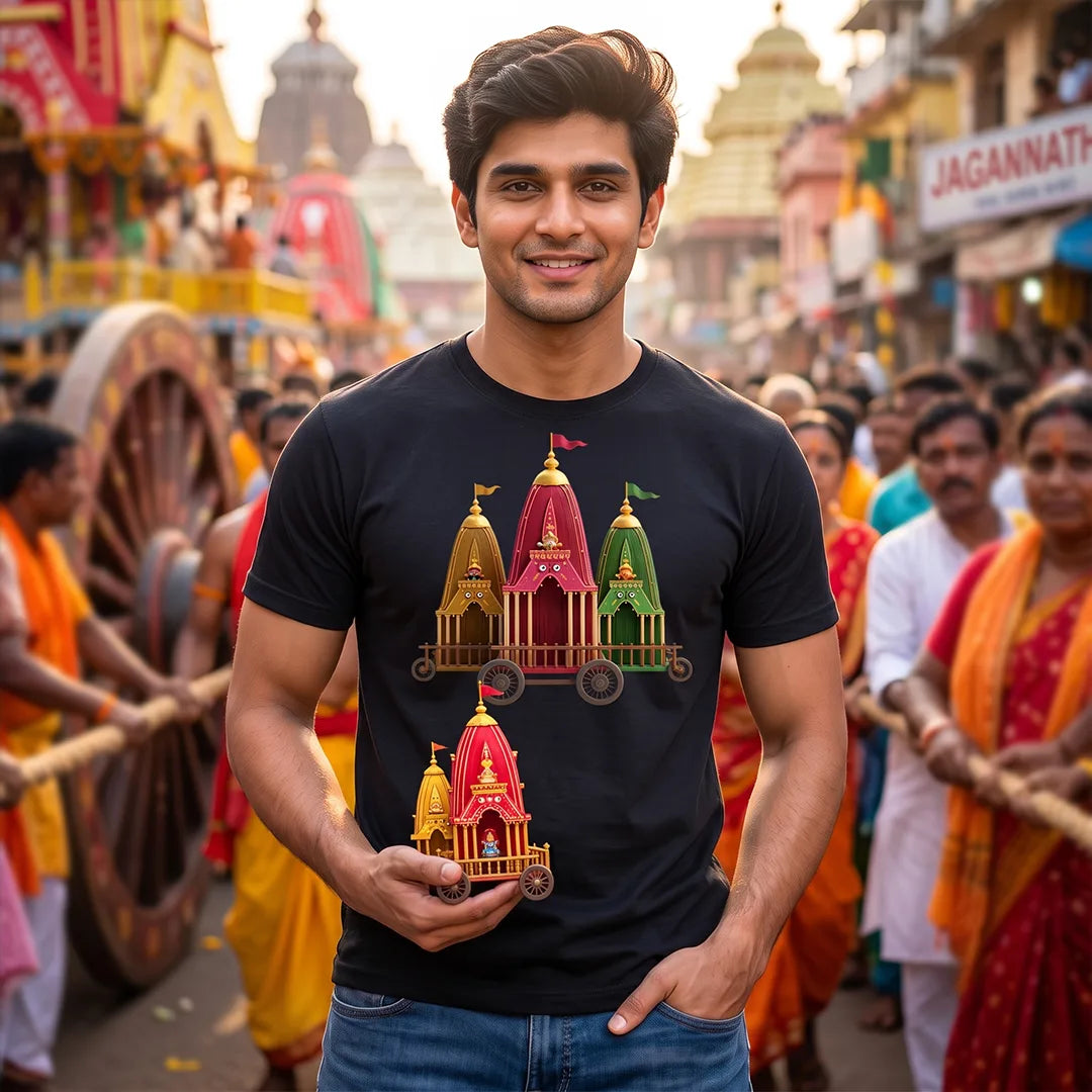 Premium Men's Pure Cotton Jagannath Puri Rath Yatra Chariot Graphic T-Shirt