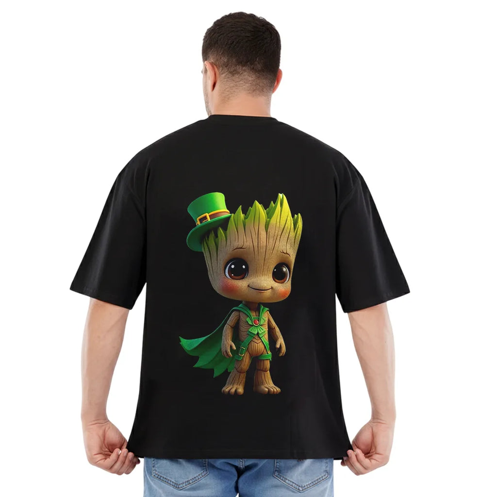 Men's Premium "I Am Groot" Oversized T-Shirt – 100% Rich Cotton, Heavyweight 180 GSM, Black Streetwear Tee