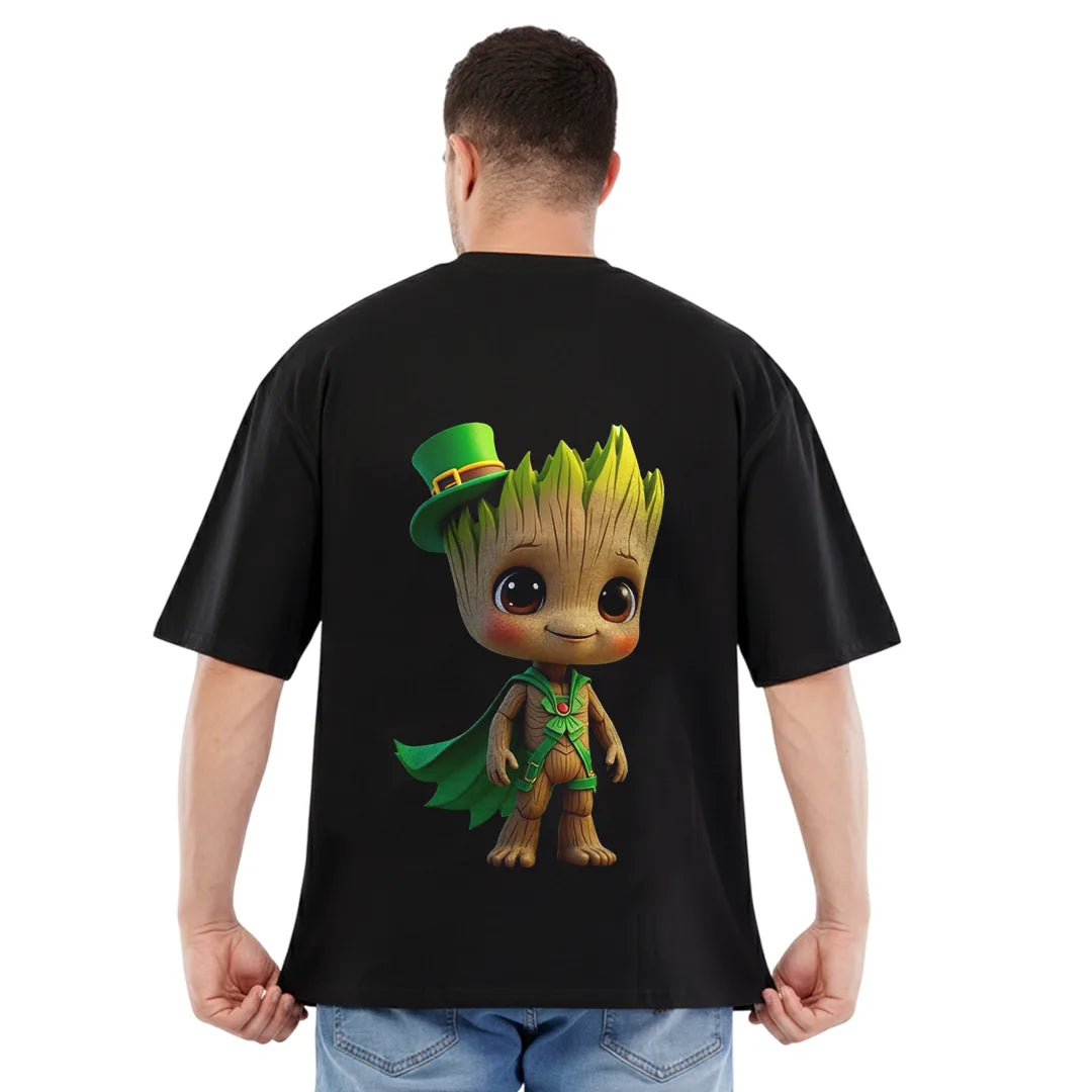 Men's Premium "I Am Groot" Oversized T-Shirt – 100% Rich Cotton, Heavyweight 180 GSM, Black Streetwear Tee