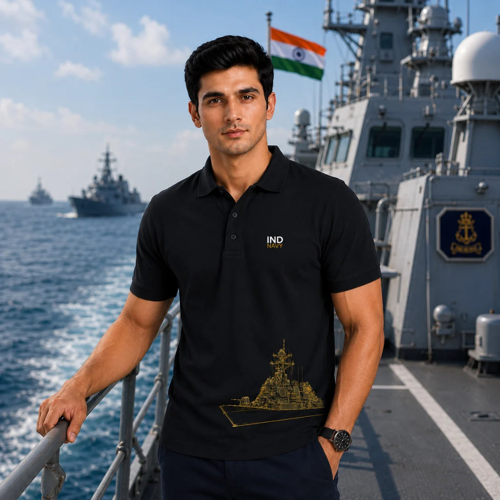 Men's Premium IND NAVY Graphic Polo T-Shirt - 210 GSM Nano Poly Modern Fit