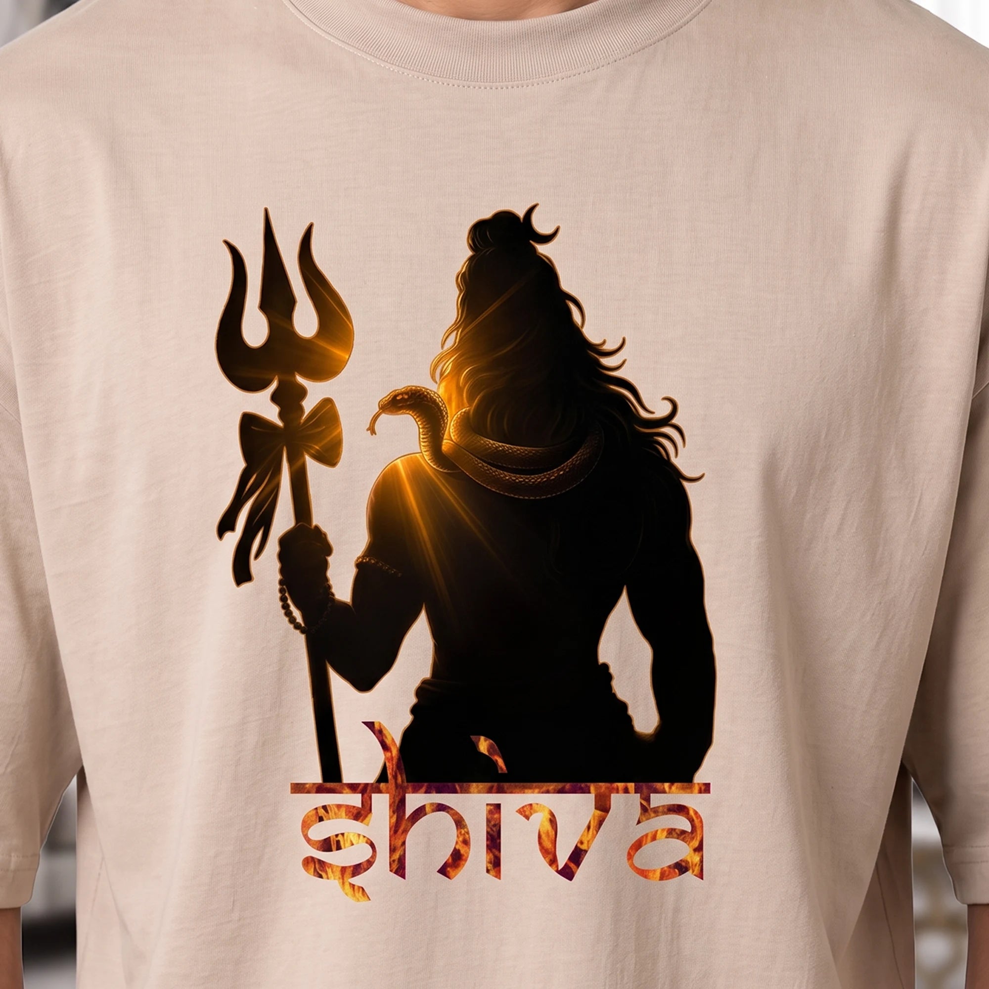 Lord Shiva Trishul Graphic Printed Oversized T-Shirt | Premium 240 GSM Pure Cotton Breathable Devotional Tee