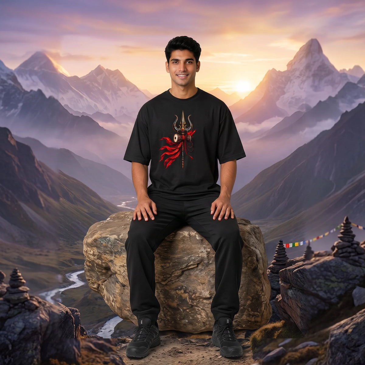 Mahakal Lord Shiva Printed Oversized T-Shirt for Men | Premium 240 GSM Heavyweight Cotton Graphic Streetwear Tee