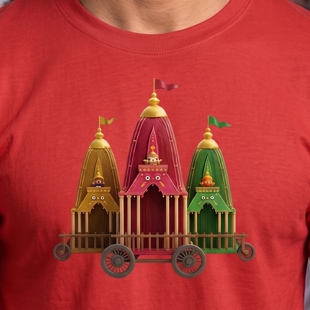 Premium Men's Pure Cotton Jagannath Puri Rath Yatra Chariot Graphic T-Shirt