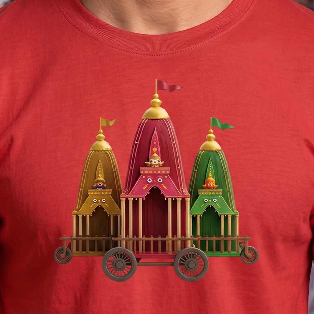 Premium Men's Pure Cotton Jagannath Puri Rath Yatra Chariot Graphic T-Shirt