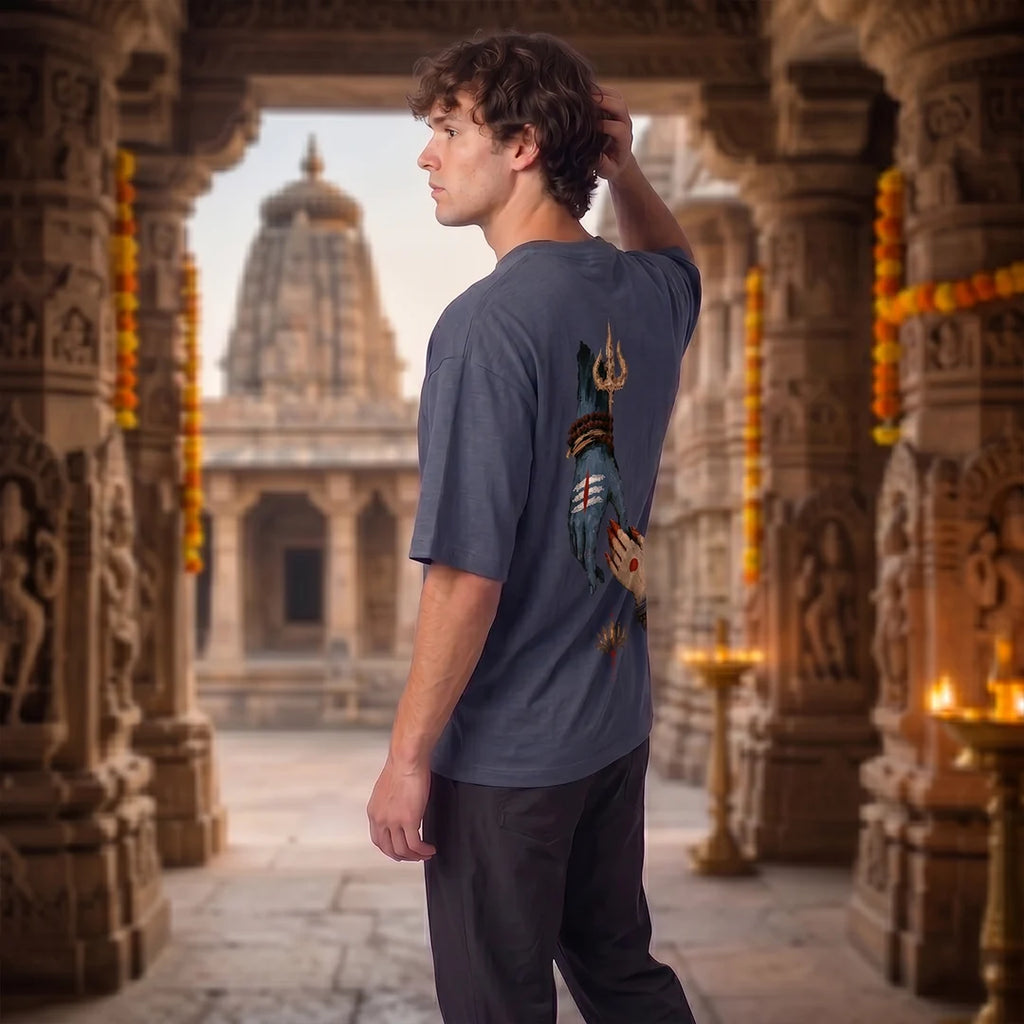 Premium Drop Shoulder T-Shirt | Shiva & Parvati Divine Print | 240 GSM Heavyweight