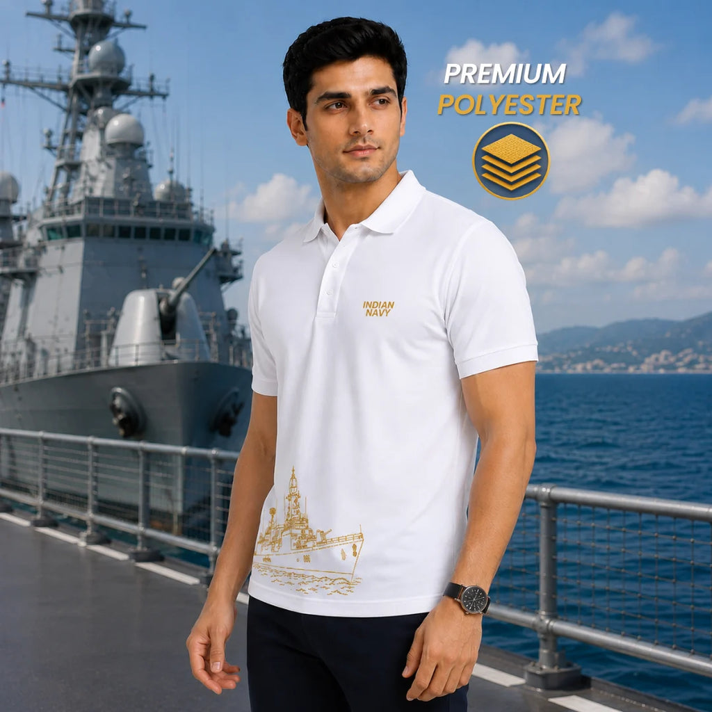Excello Premium Indian Navy Tribute Polo T-Shirt | 210 GSM Nano Poly Regular Fit