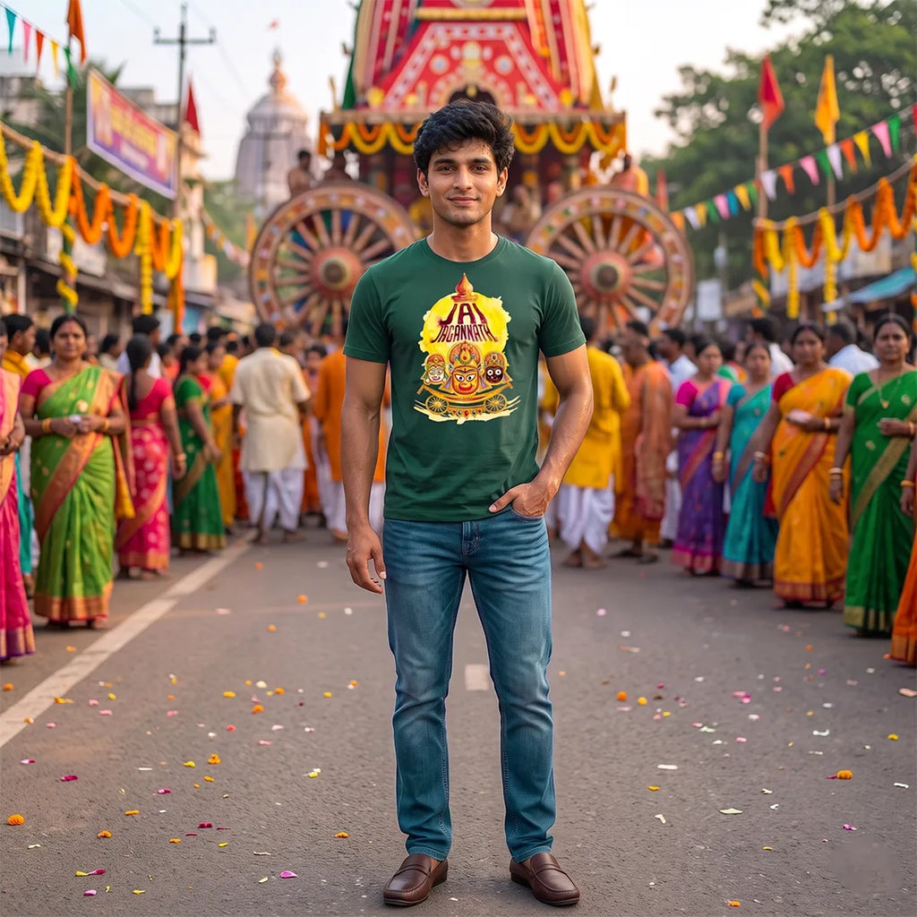 Men's Pure Cotton Jai Jagannath Holy Trinity Graphic Printed T-Shirt