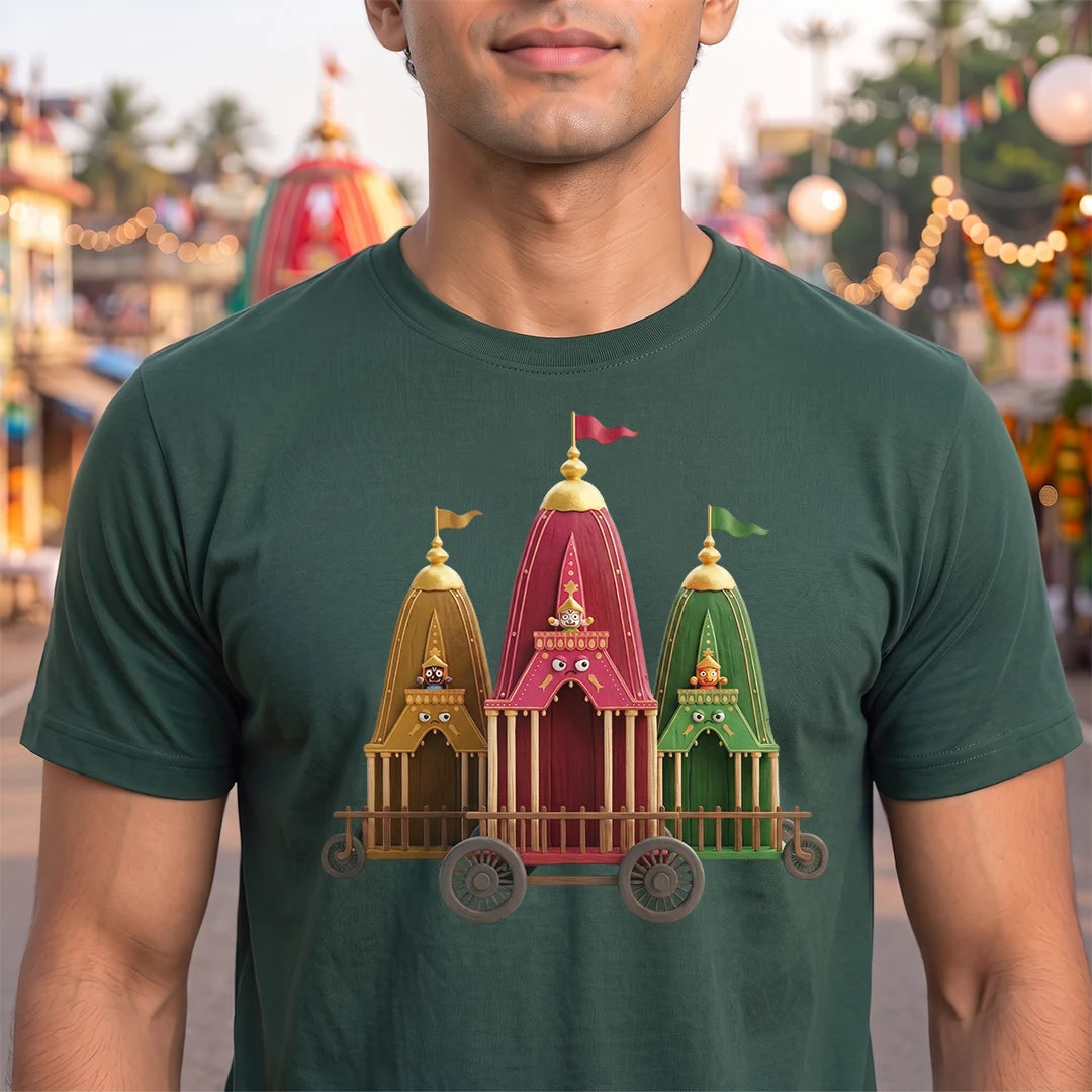 Premium Men's Pure Cotton Jagannath Puri Rath Yatra Chariot Graphic T-Shirt