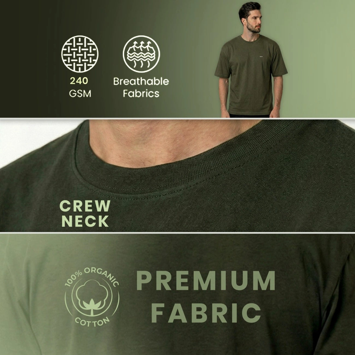 Premium 100% Organic Cotton Men's Oversized T-Shirt – Heavyweight 240 GSM Bio-Washed Relaxed Fit Tee